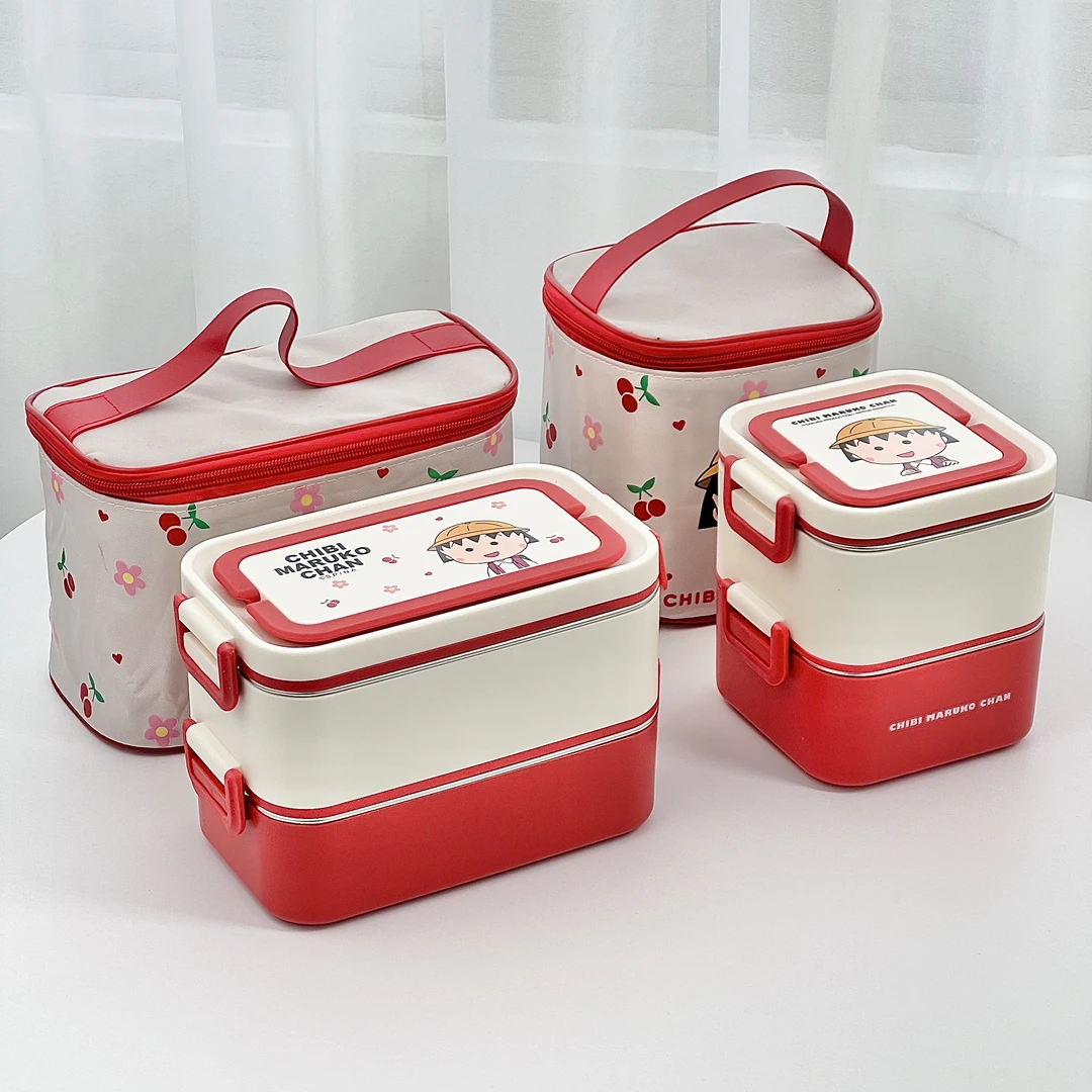 樱桃小丸子便当盒可爱卡通304不锈钢双层饭盒学生上班族女生餐具