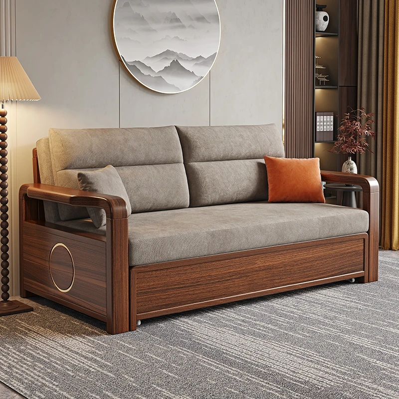 新中式乌金木多功能沙发床可折叠储物书房卧室阳台沙发床一体做卧
