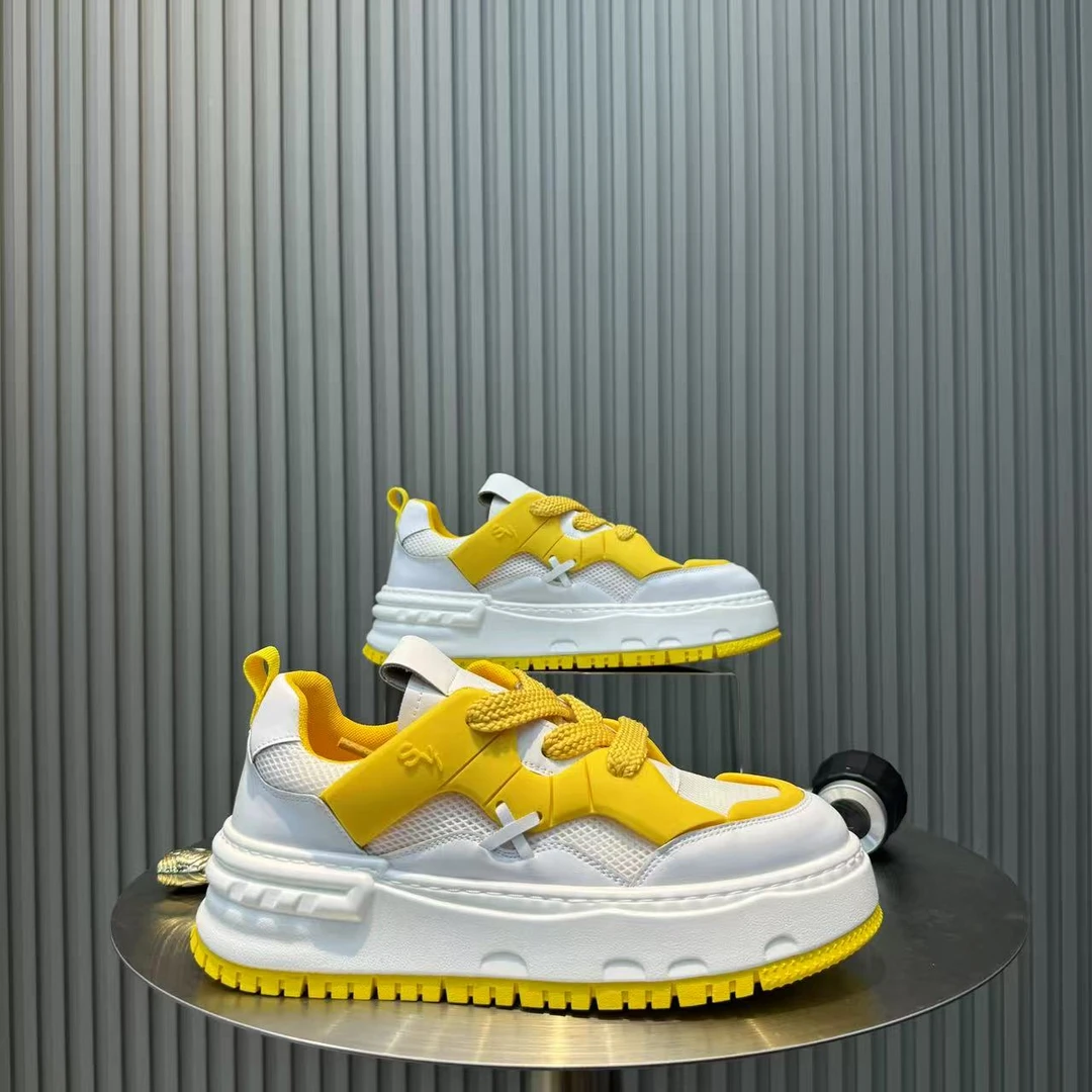 2025夏季新款男鞋纯色透气增高低帮网红厚底鞋子拼色时尚休闲鞋