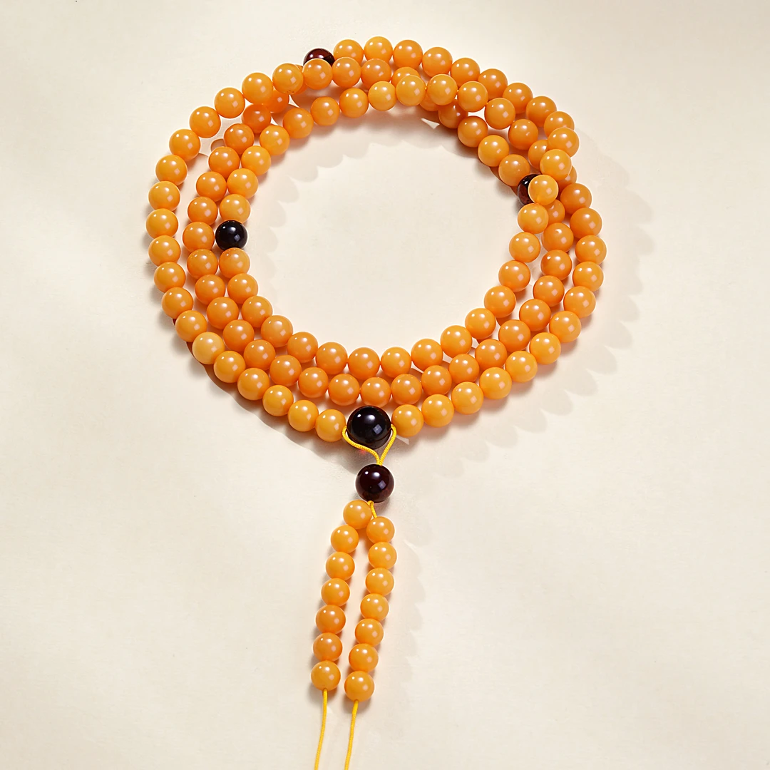 高品质6.5-7mm蜜蜡琥珀妖花圆珠108佛珠念珠项链颈饰毛衣链