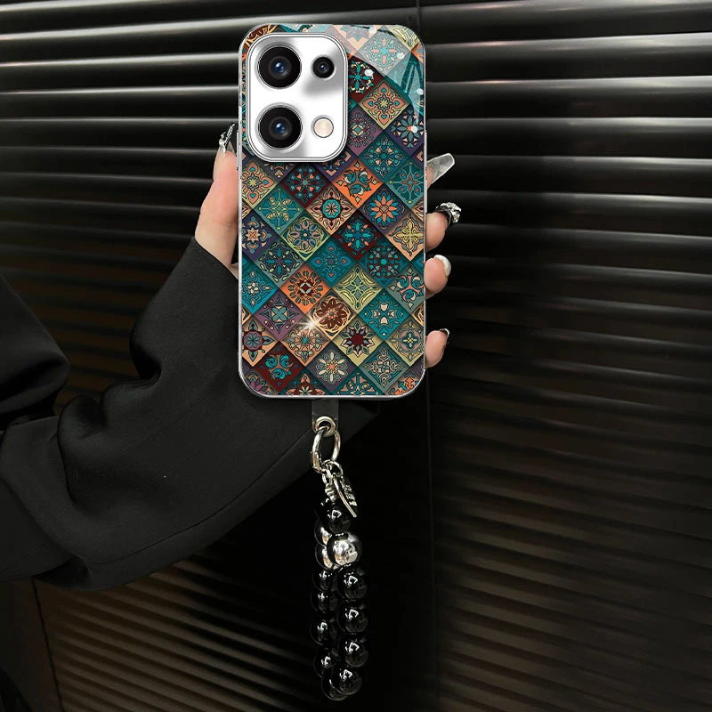 适用于【opporeno13】玻璃壳五彩图腾ins风网红创意个性手机壳女款