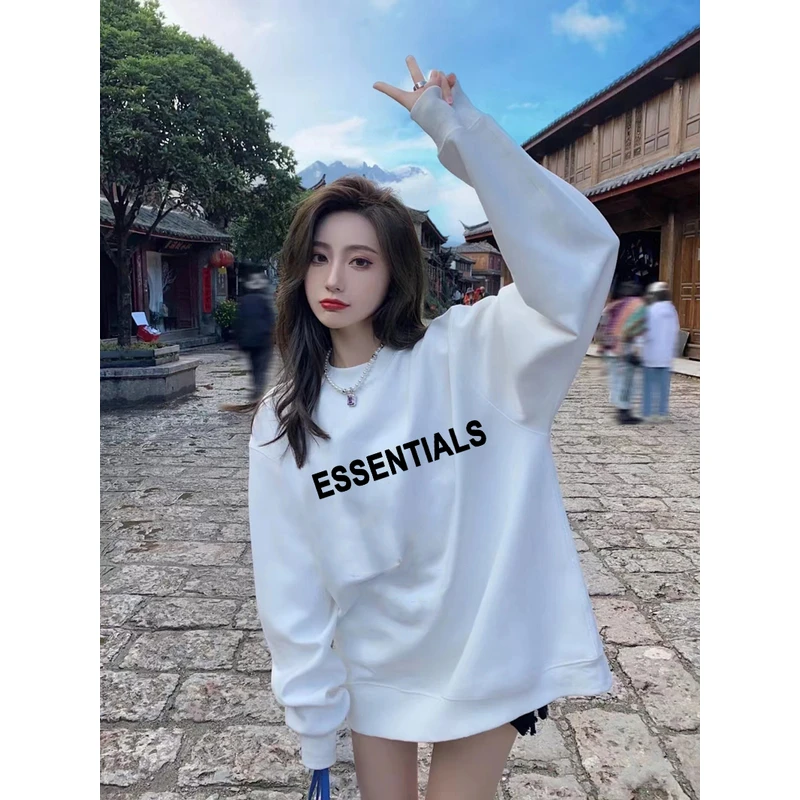 白色加绒卫衣女休闲秋冬2025年新款美式爆款外套ins潮牌宽松上衣