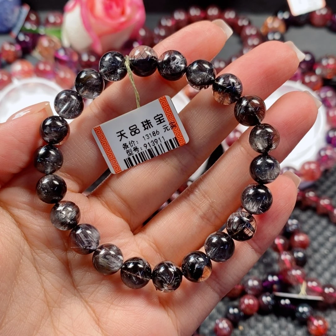 未镶嵌手链水晶黑银钛手链913911