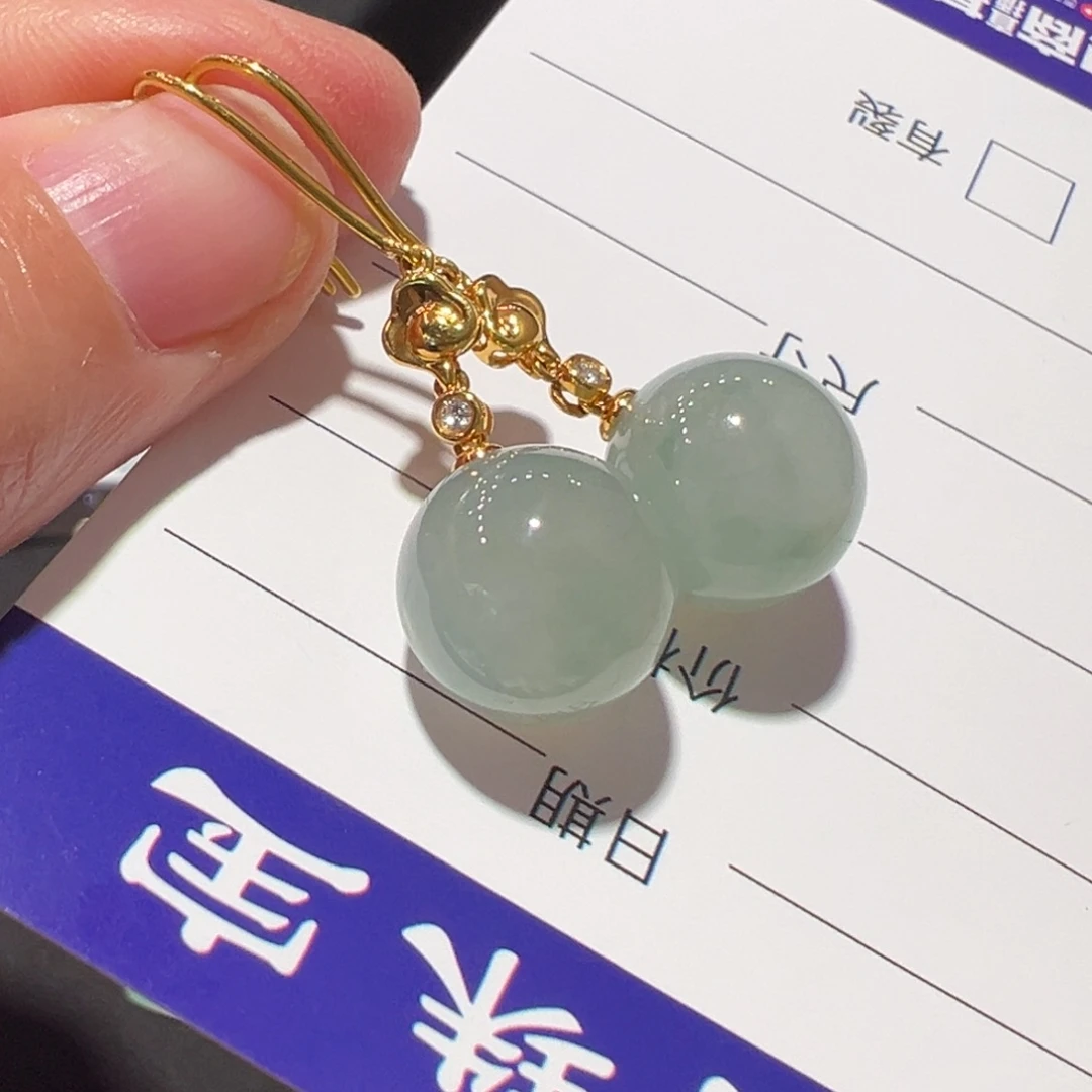 翡翠18K金镶嵌颈饰耳环