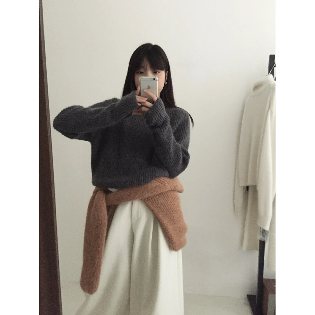 J-5179#YOUR#韩系宽松慵懒风纯色套头长袖毛衣（福利）