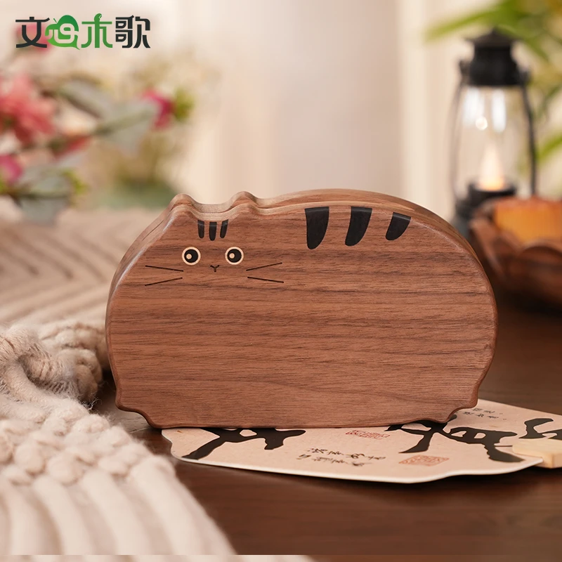 黑胡桃猫咪首饰盒实木饰品收纳盒高档便携饰品收纳盒创意礼物