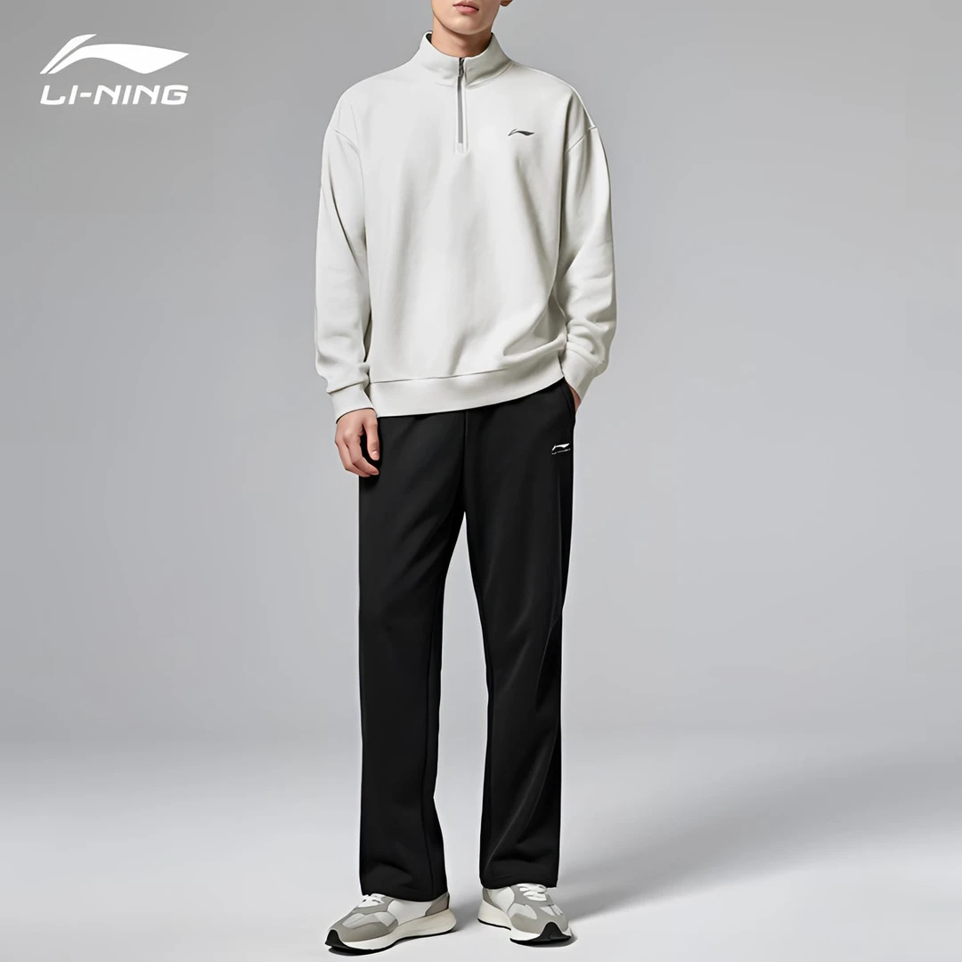 李宁运动套装男款秋季新款套头长袖卫衣黑色宽松直筒裤休闲两件套