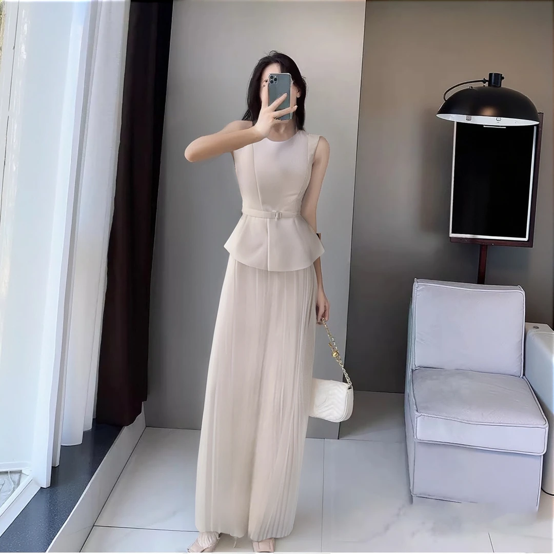 A【两件套】时尚炸街上衣气质百褶裤子两件套装夏季搭配一整套D2271