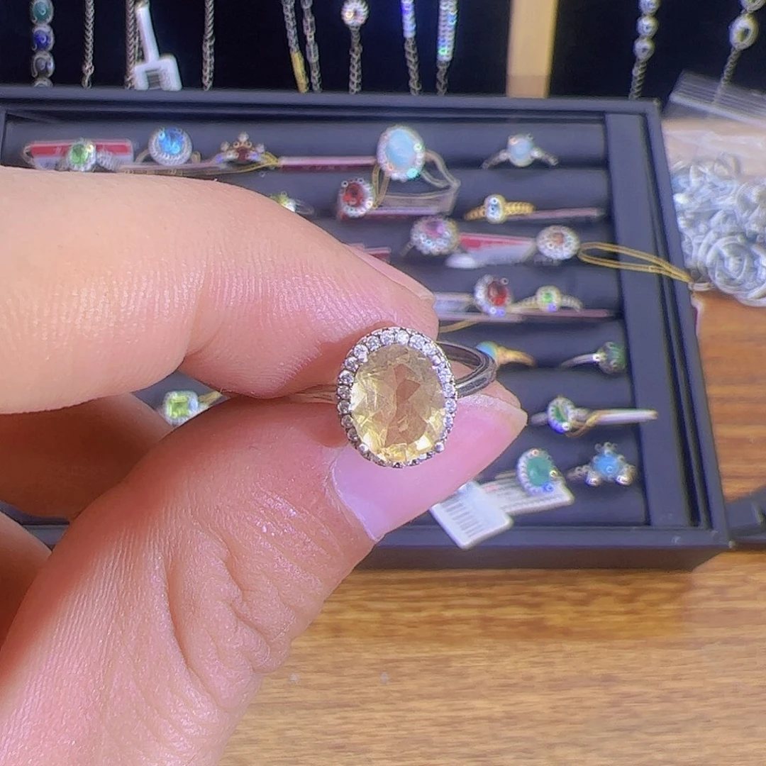 黄晶戒指银S925镶嵌戒指