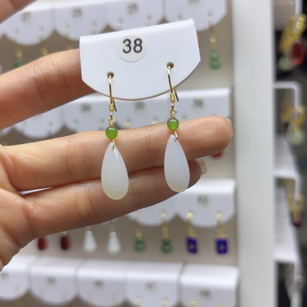 银S925镶嵌和田玉耳饰