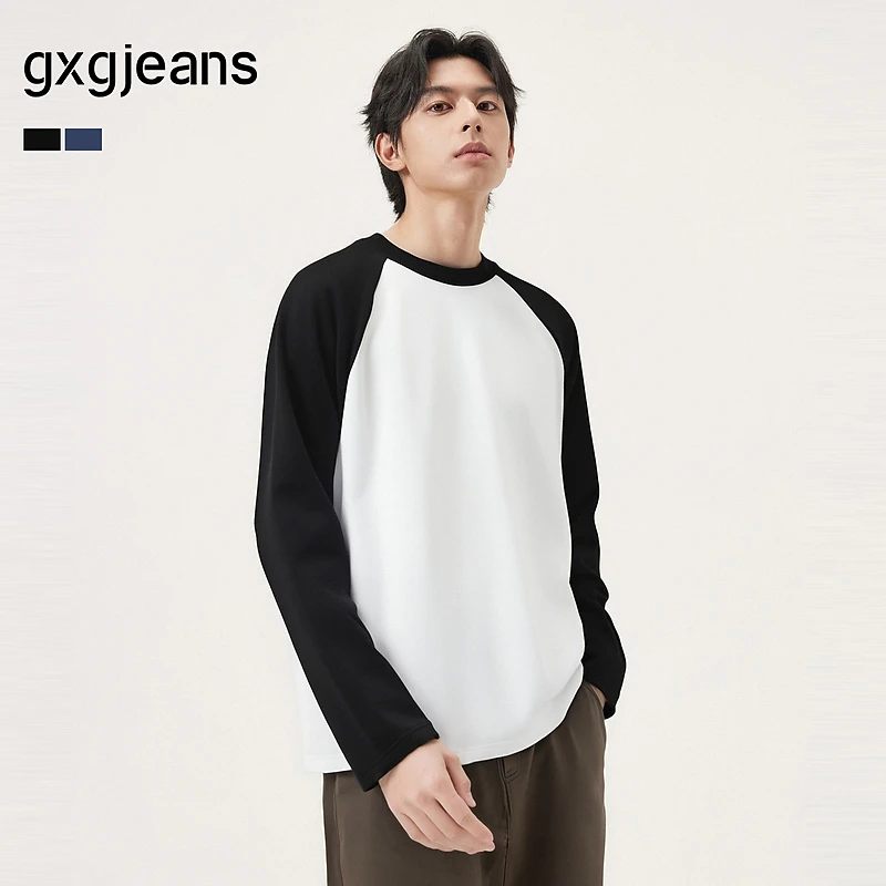 gxg.jeans男装 多色插肩袖基础打底长袖T恤男女同款情侣 25秋新品