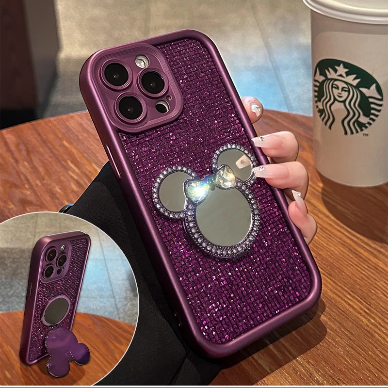 闪钻亮片梅子色天眼阶梯适用苹果16手机壳iphone15米奇镜子14时尚
