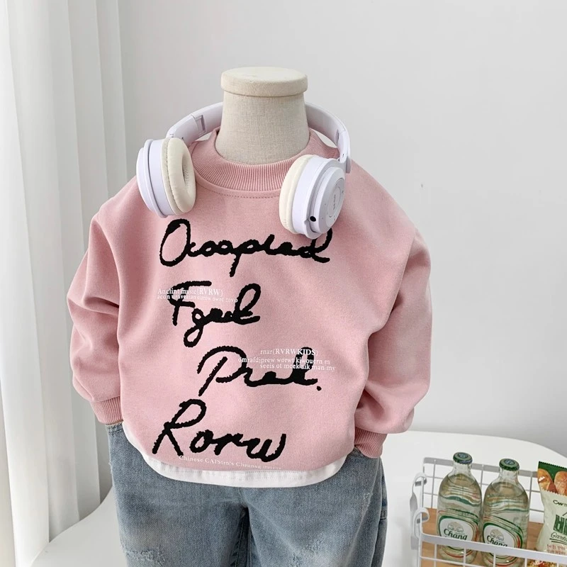 儿童粉色卫衣春装2025新款韩版男童洋气上衣中童痞帅休闲套头衫潮