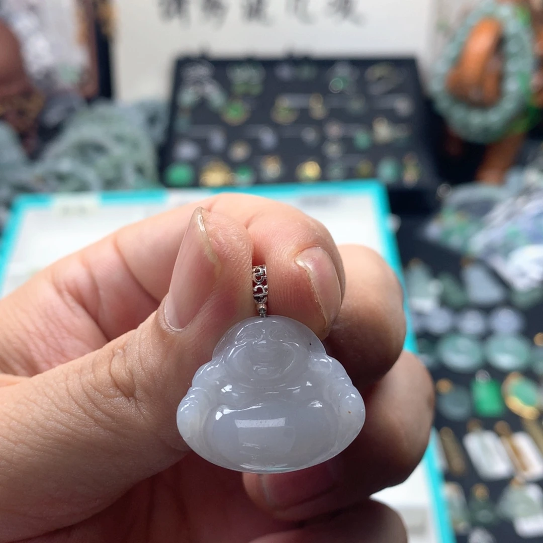 颈饰银S925镶嵌翡翠小***