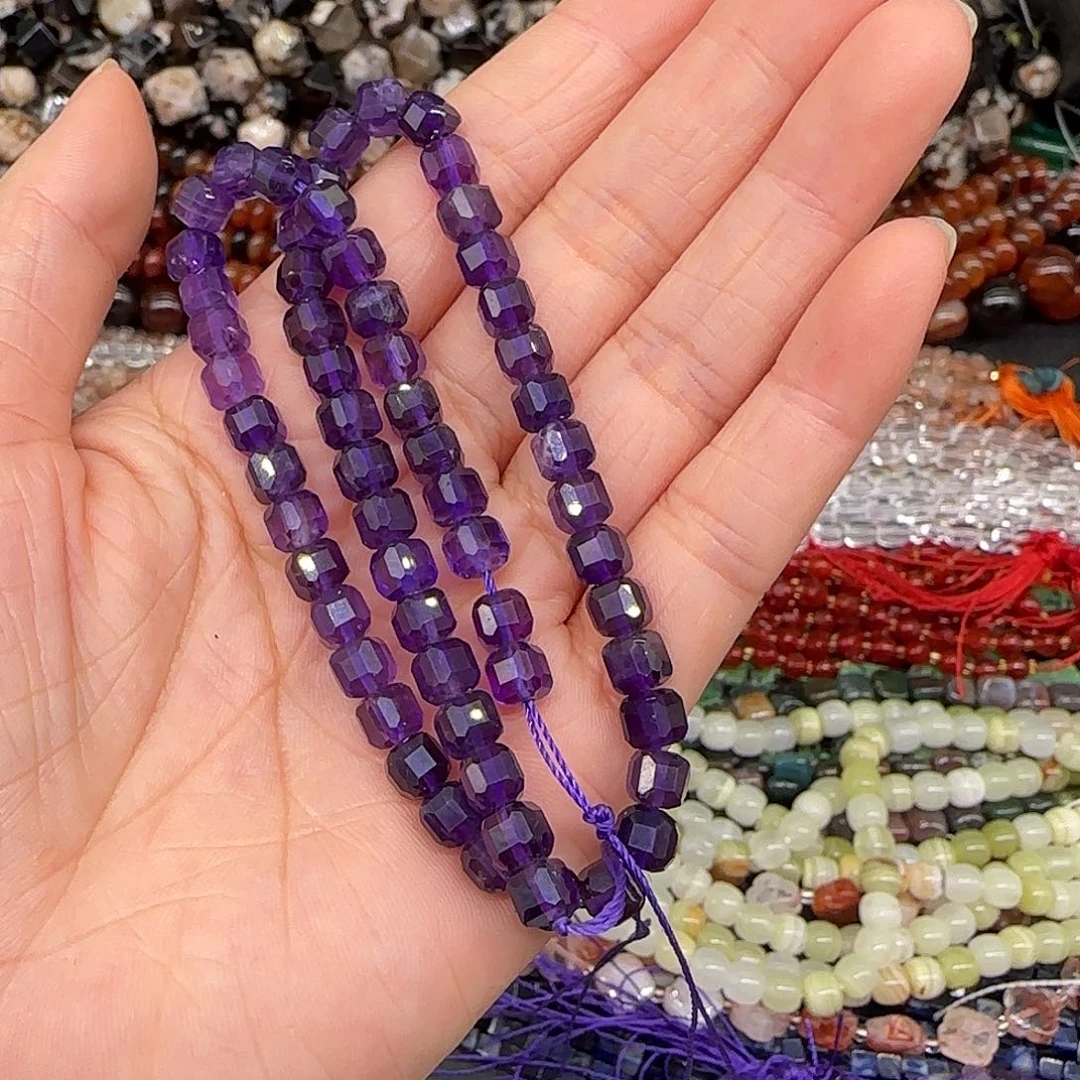 玛瑙/玉髓合金珠宝半成品紫水晶5mm方糖一条