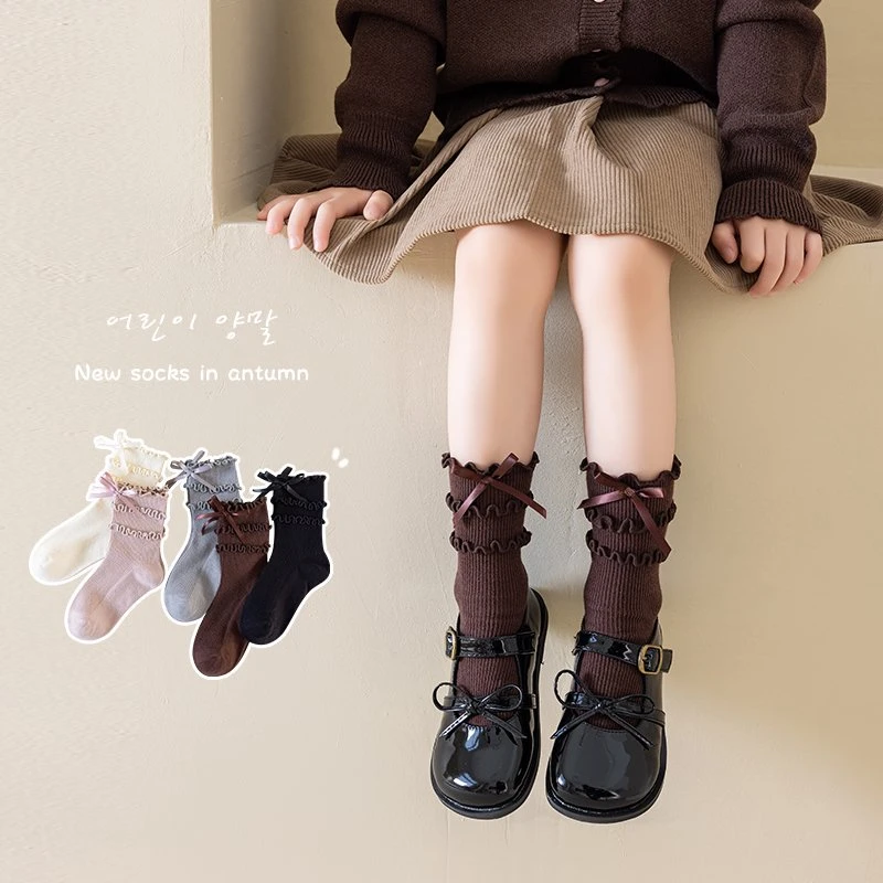 女童袜子春秋季棉儿童洛丽塔花边公主袜韩版洋气女孩宝宝中筒袜