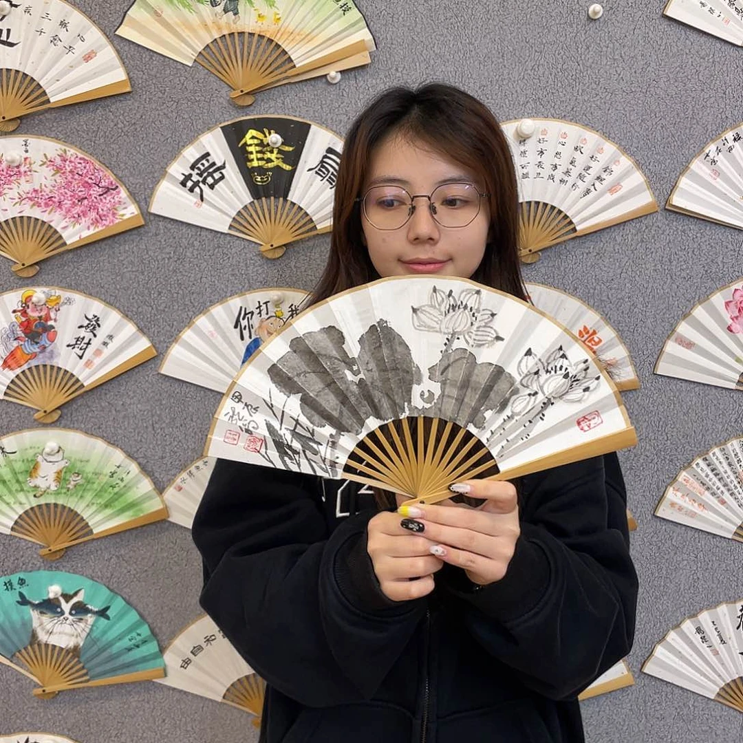 书法6寸玉竹-纯手绘-文玩扇骨（默认粘好）