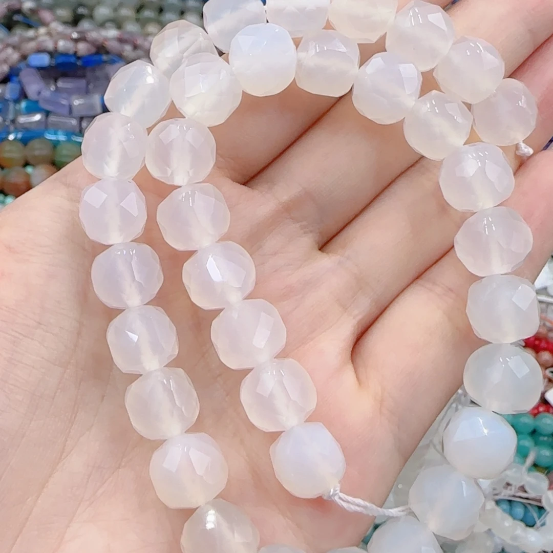 未镶嵌玛瑙/玉髓珠宝半成品一级白玛瑙切面方糖一条卡9