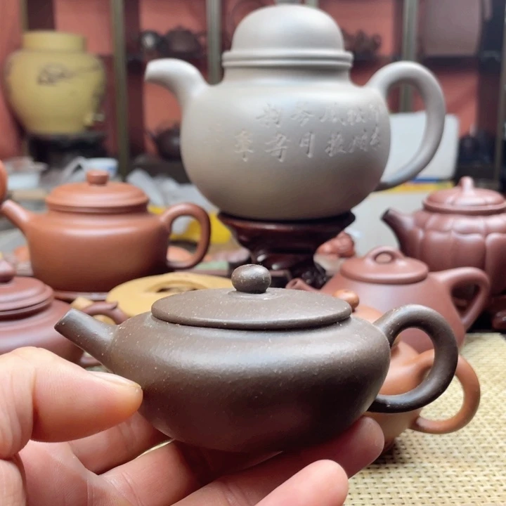 茶壶紫砂紫泥扁承壶