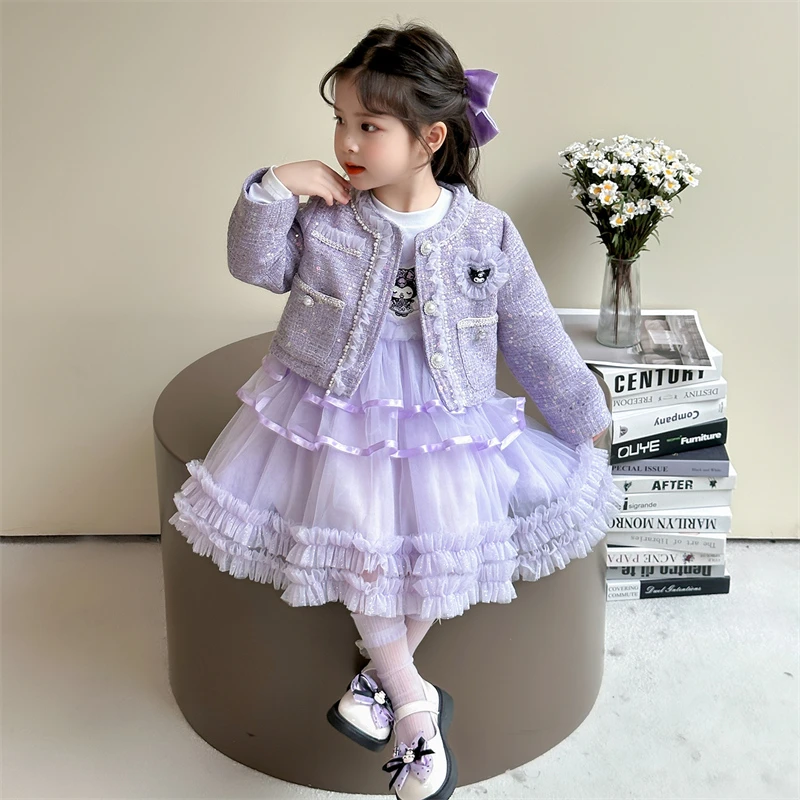 女童库洛米连衣裙秋装2025新款洋气儿童公主裙小香风外套宝宝套装