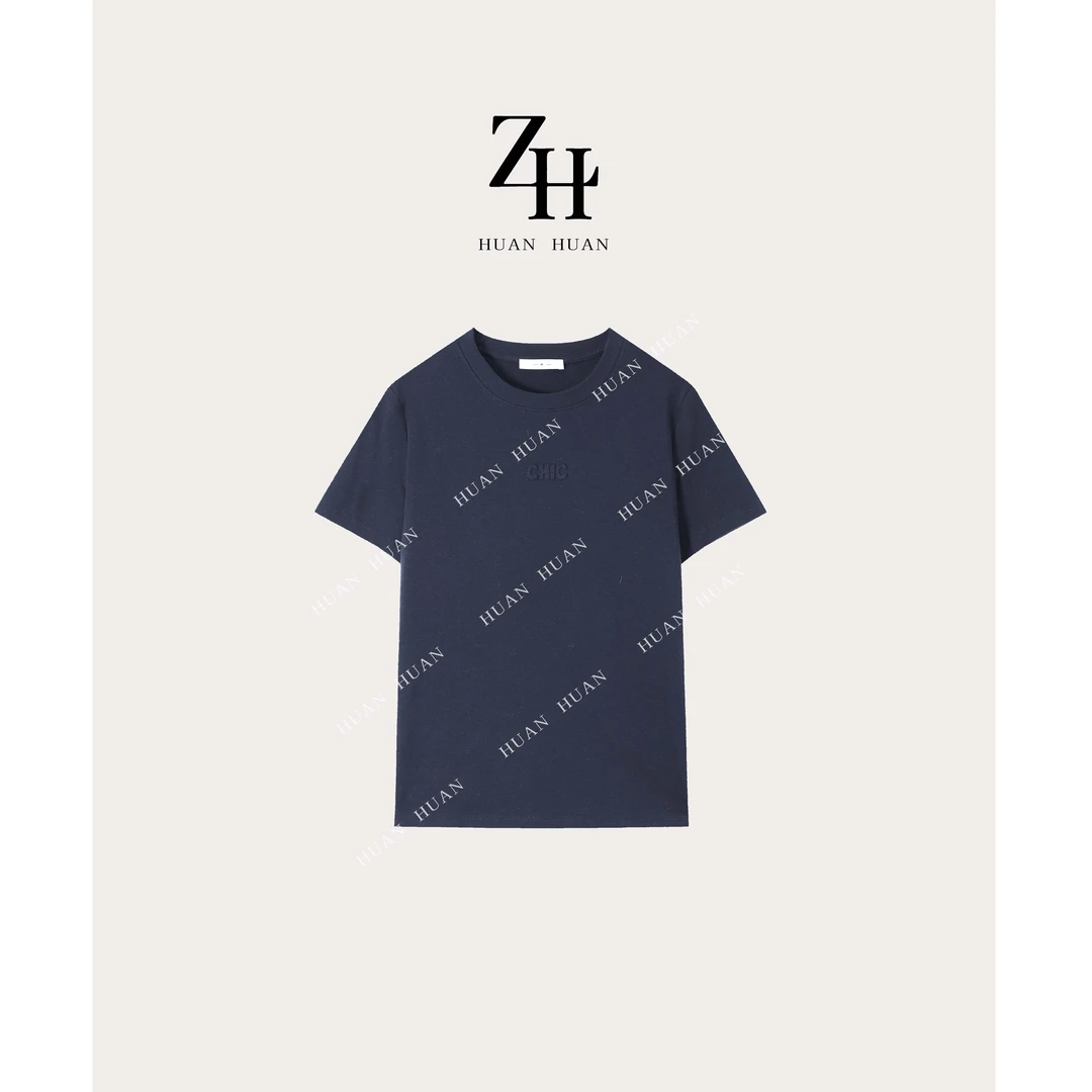 【ZH】简约字母贴布纯色百搭短袖T恤上衣 25031