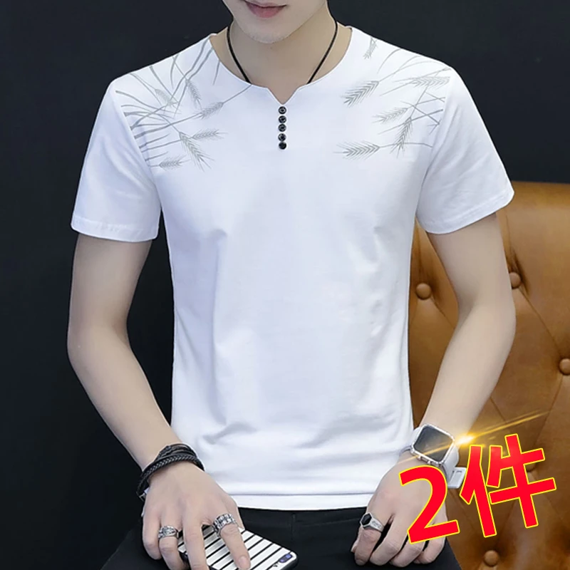 冰感爽滑棉短袖t恤男士夏季2025新款潮流V领半袖体恤透气男打底衫