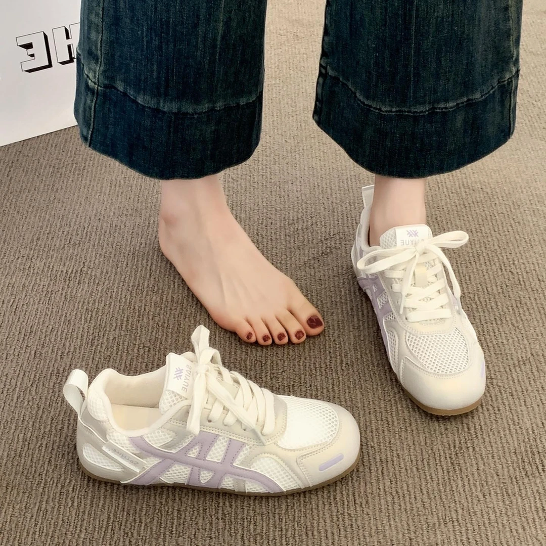 德训鞋子女2025新款夏季超火网面透气百搭薄底休闲运动小白鞋
