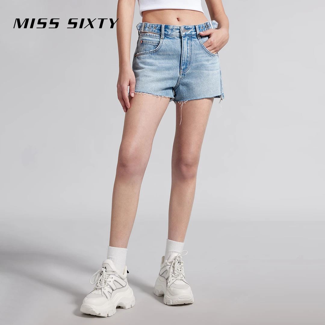 Miss Sixty夏季新款牛仔短裤女复古辣妹风镂空性感街头休闲风