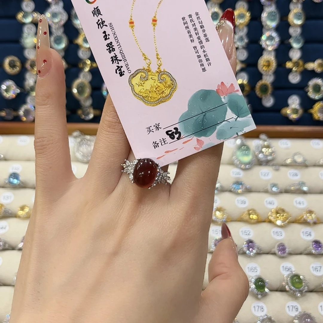 石榴石女款银S925镶嵌邪***绒戒指83