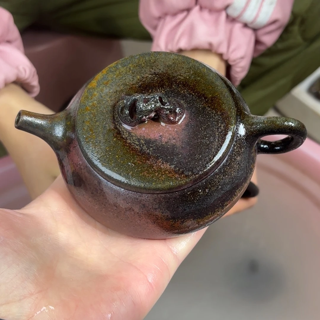 紫砂茶壶柴烧紫砂天青扁晨