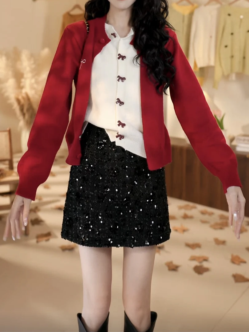 高腰A字亮片裙2024秋冬高级感时尚包臀裙子女秋冬气质半身裙#8961