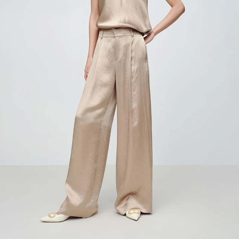 EP雅莹2025新款 老钱风绉感醋纤西裤高腰垂感直筒裤6431A