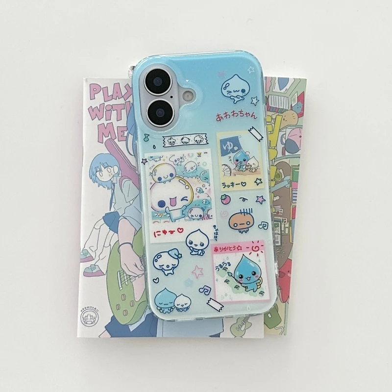 奥菲顿蓝色水珠插画适用iPhone16大孔手机壳华为vivo小米15oppo套