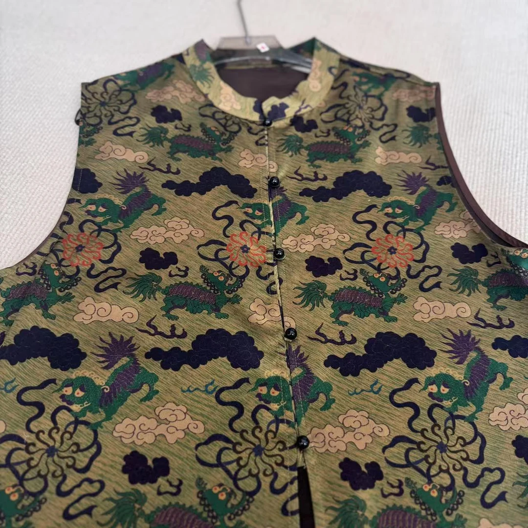 【麒麟玩绣球马甲】重缎皮子100桑蚕丝