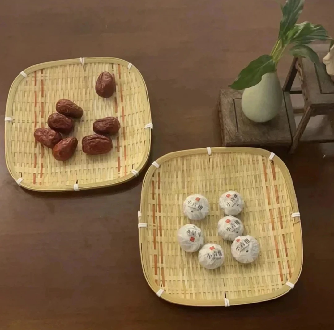 竹编正方形点心盘子 发两个直径23*23cm天然环保竹编