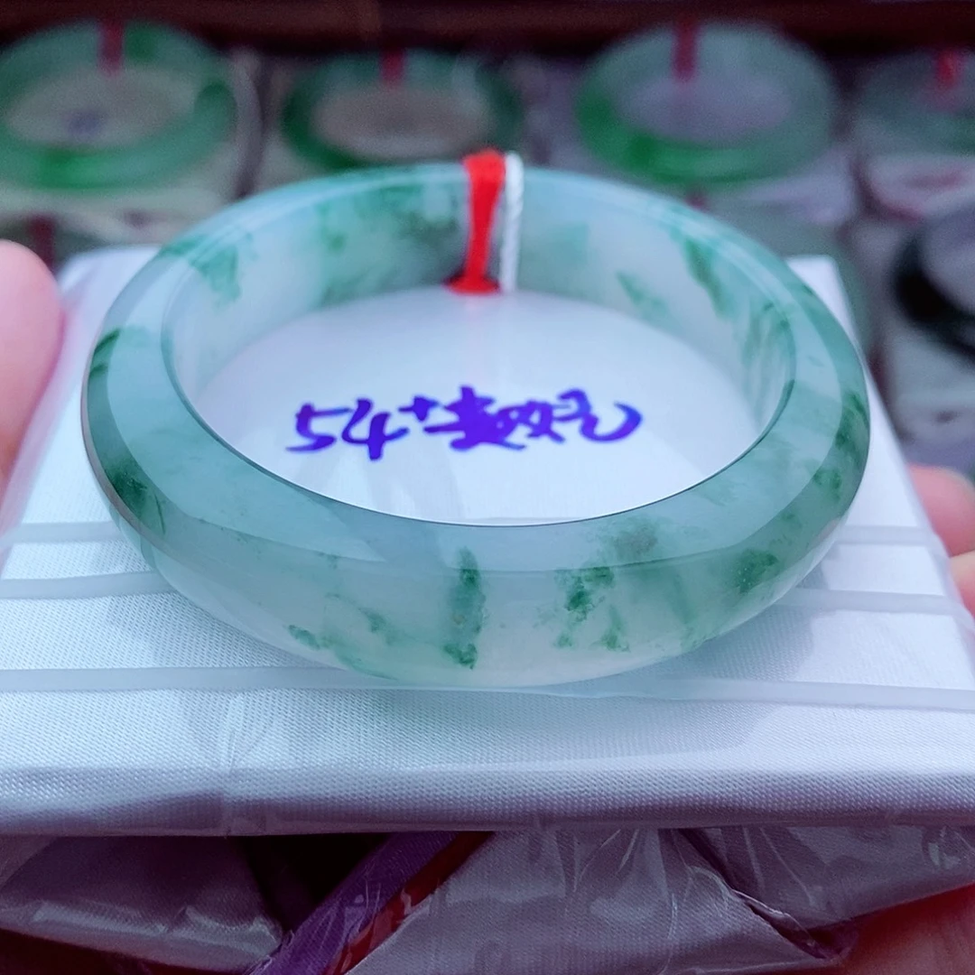 翡翠未镶嵌手镯（贵妃镯）0465-54贵妃 冰飘花 起光透亮