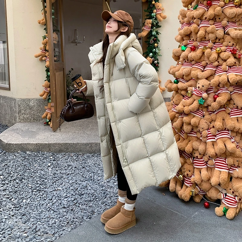 95白鹅绒羽绒服女长款加厚过膝情侣保暖外套2025冬季新款