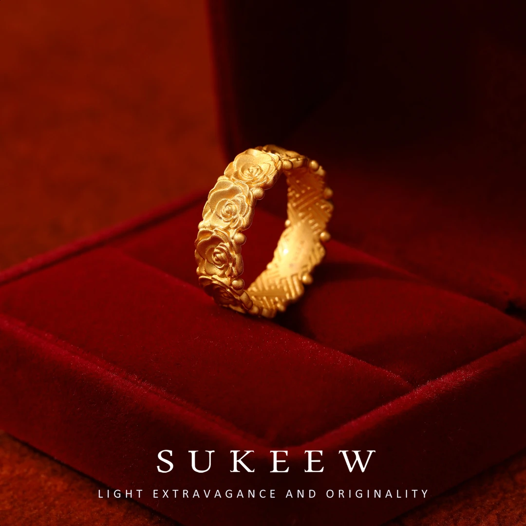 SUKEEW/酥可 镀k金【花漫】气质立体玫瑰法式戒指287218