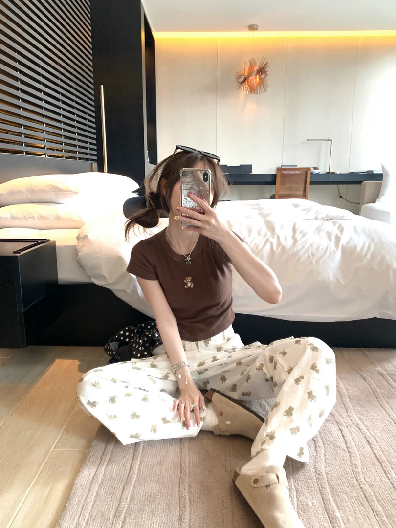 【dd】bm同款棕色小熊短袖棉高弹