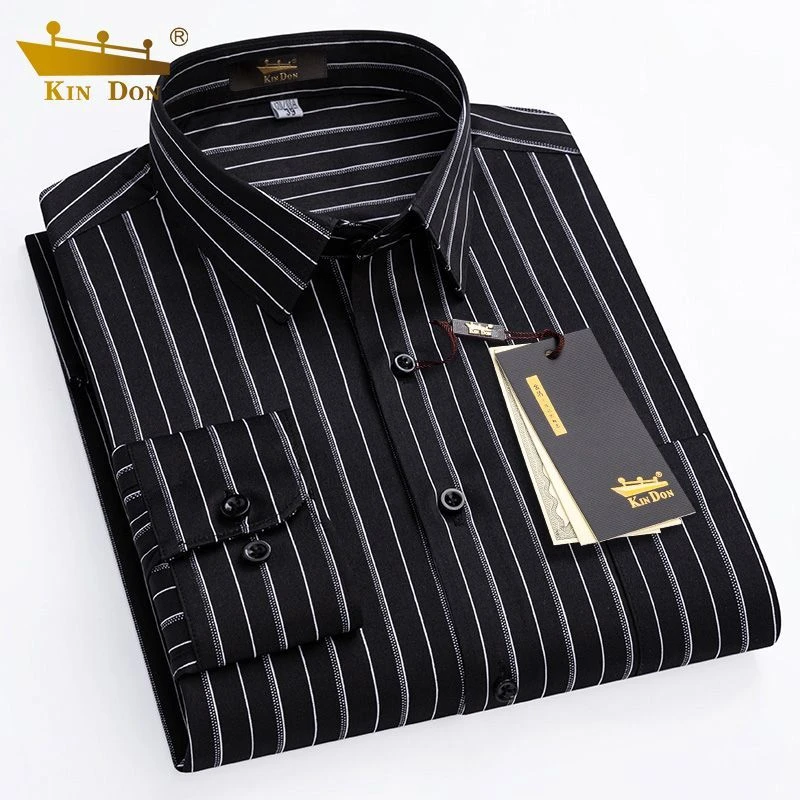 金盾男士新款长袖衬衫免烫薄款抗皱中年衬衣商务休闲格子春秋男装