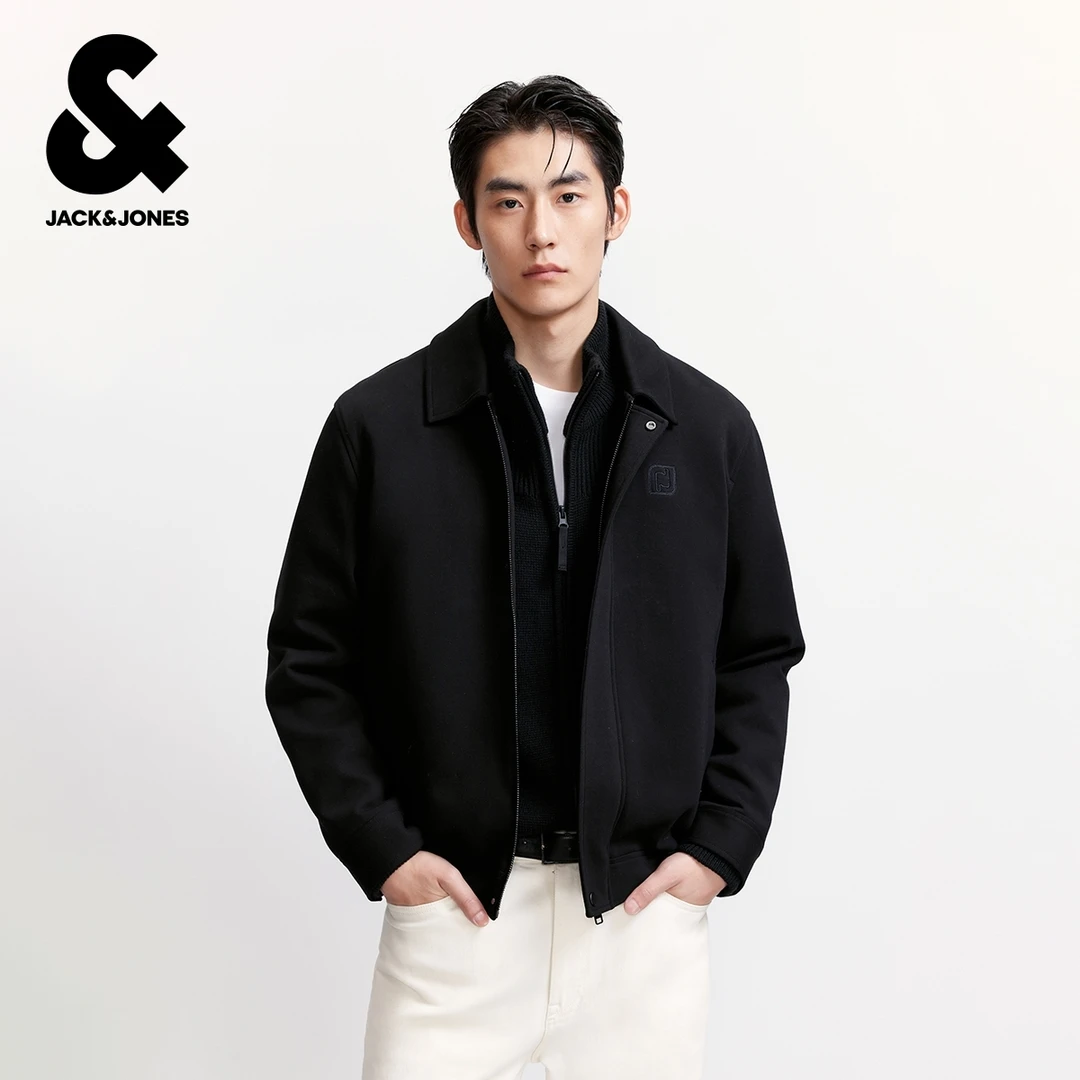 杰克琼斯男装秋季夹克常规版型摁扣拉链翻领口袋胸前刺绣长袖上衣