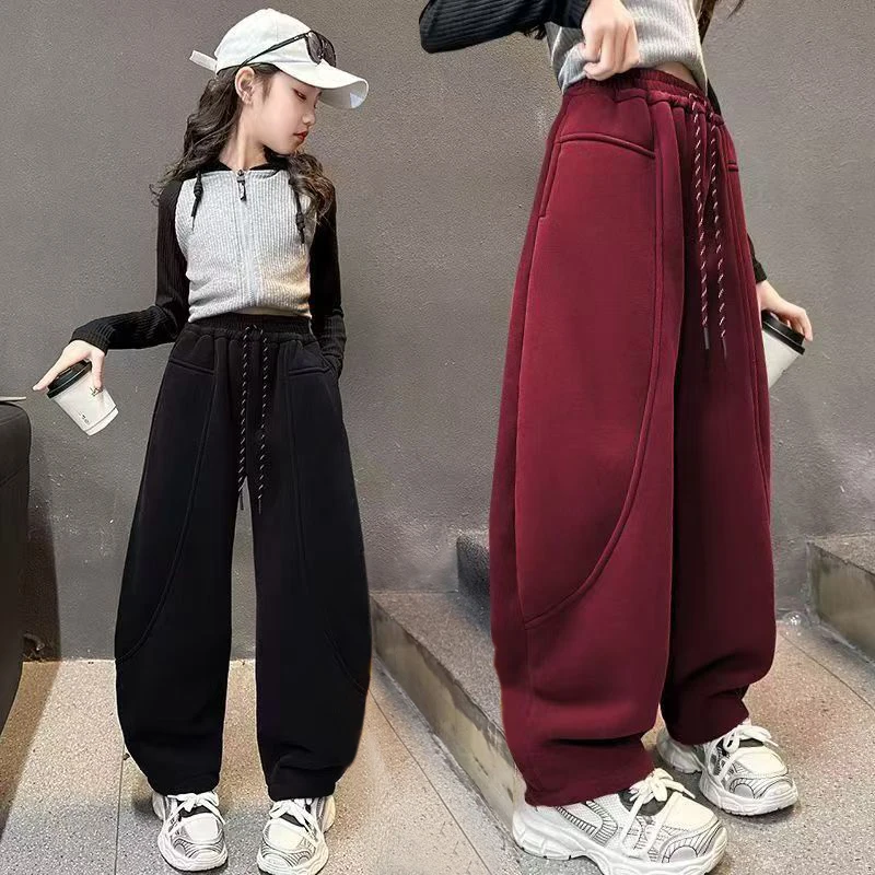 女童宽松休闲时尚卫裤2025春秋新款中大童春秋洋气高腰阔腿裤长裤