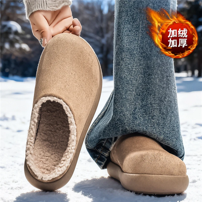 小土豆厚底加绒加厚勃肯鞋男冬季新款外穿穆勒鞋包头一脚蹬雪地靴