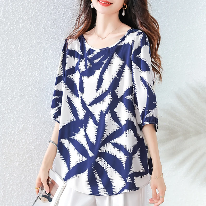 欧货大码印花T恤女中袖2025夏季新款胖MM宽松显瘦遮肚子小衫上衣