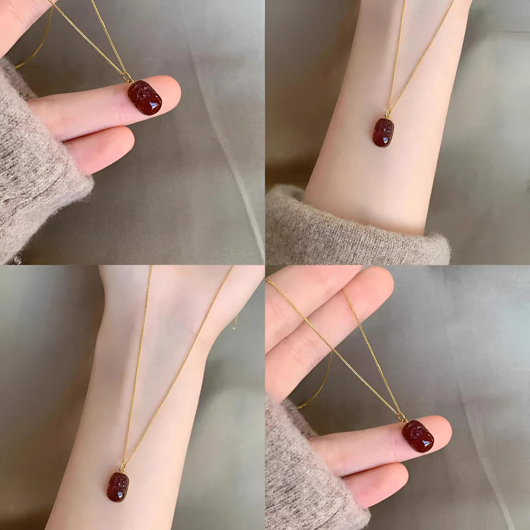 铜合金项链 暗红色貔貅项链吊坠复古风中式国潮灵蛇小蛮腰锁骨链