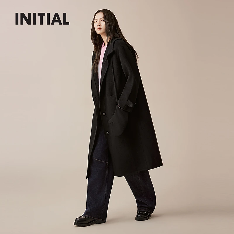 INITIAL25春季新款可拆卸挂脖手套长款毛呢大衣女25SCOFOCXX750