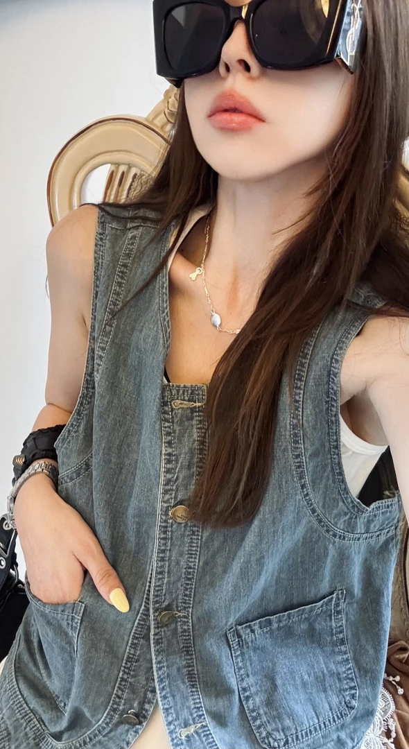 夏季复古牛仔马甲显瘦气质减龄8270