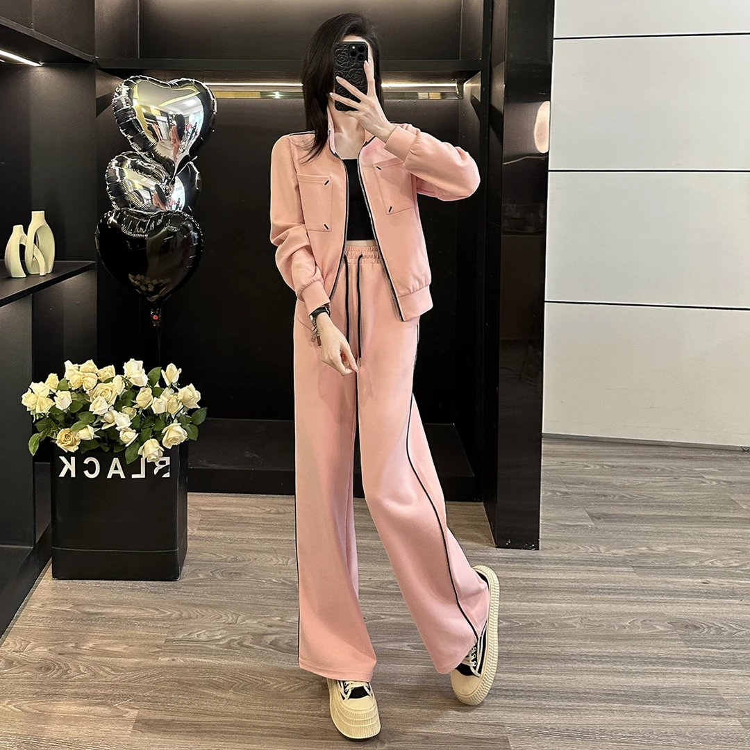网红炸街时尚减龄早秋新款休闲运动套装女开衫上衣阔腿裤两件套