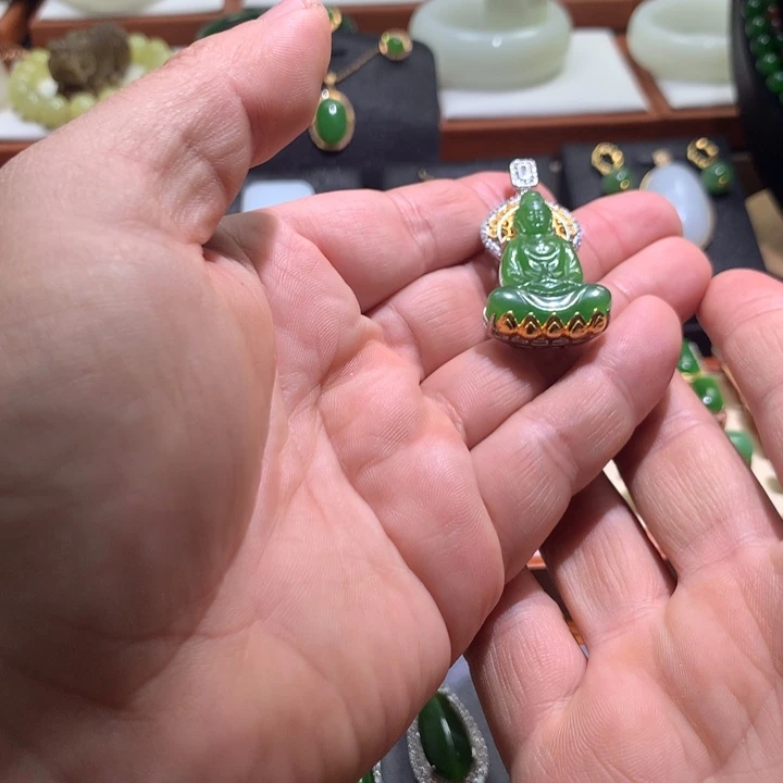 和田玉颈饰银S925镶嵌