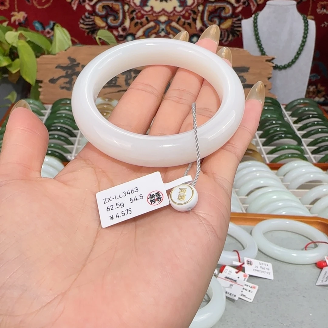 和田玉未镶嵌手镯新疆羊脂白玉手镯54.5